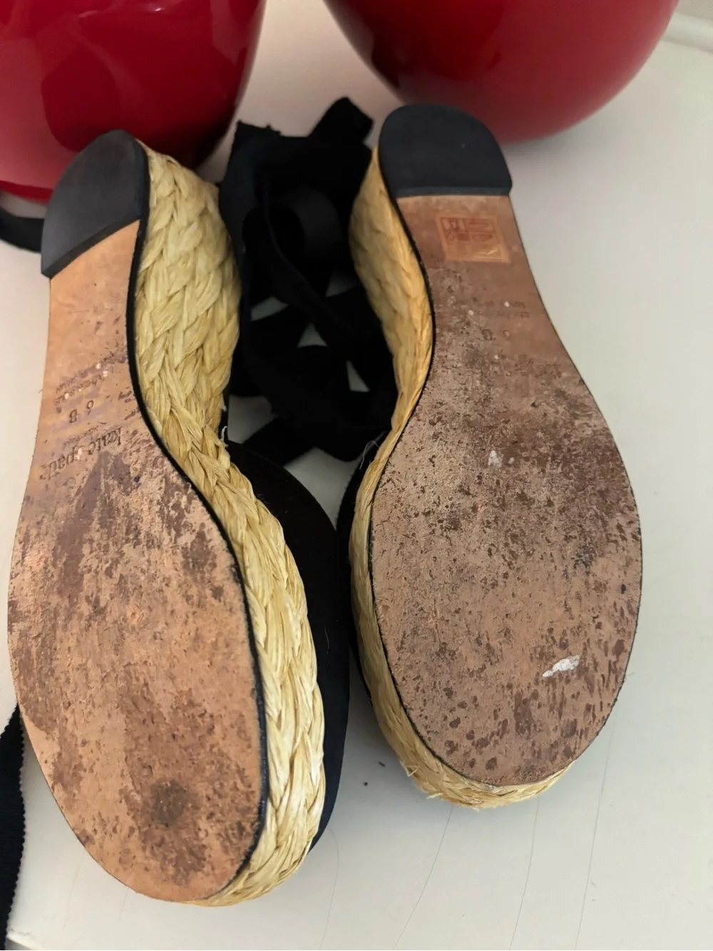 kate spade Black Espadrille Wedges with Polka Dot Insole